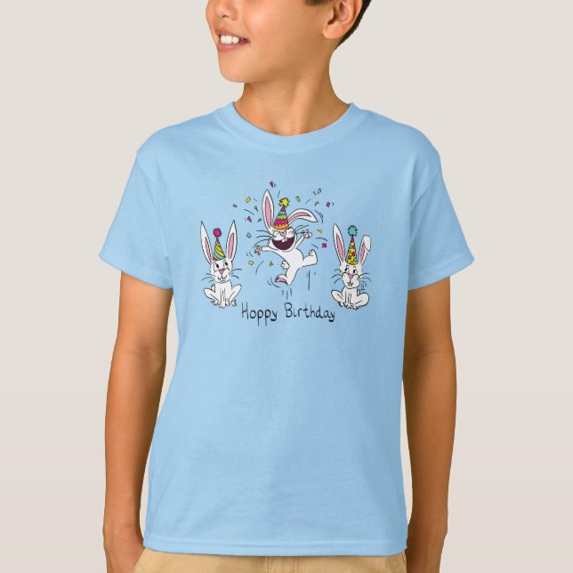 Cute Happy Birthday Bunny Rabbits Kids T-Shirt (Front)