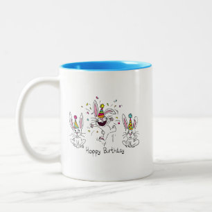 Cute Happy Birthday Bunny Rabbits Kids Two-Tone Coffee Mug