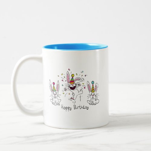 Cute Happy Birthday Bunny Rabbits Kids Two_Tone Coffee Mug