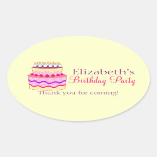 Cute Happy Birthday Cake Personalized Oval Sticker