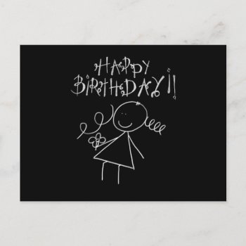 Cute Happy Birthday Card  Black With White Graphic Postcard by shirts4girls at Zazzle