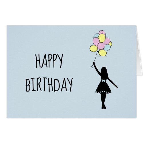 Cute Happy Birthday Card Girl Balloons Colourful