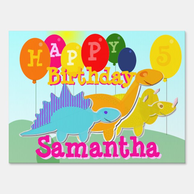 Cute Happy Birthday Cartoon Dinosaurs Yard Sign (Front)