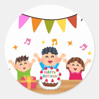 cute happy birthday celebration classic round sticker