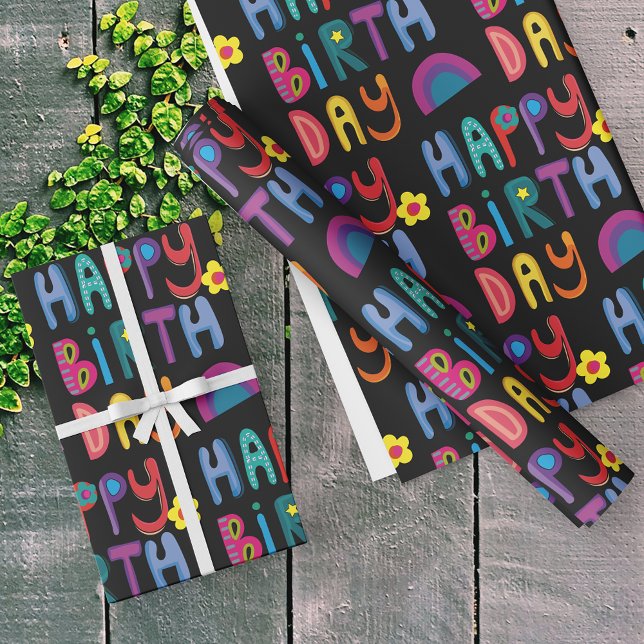 Cute Happy Birthday Colorful Pattern  Wrapping Paper (Creator Uploaded)
