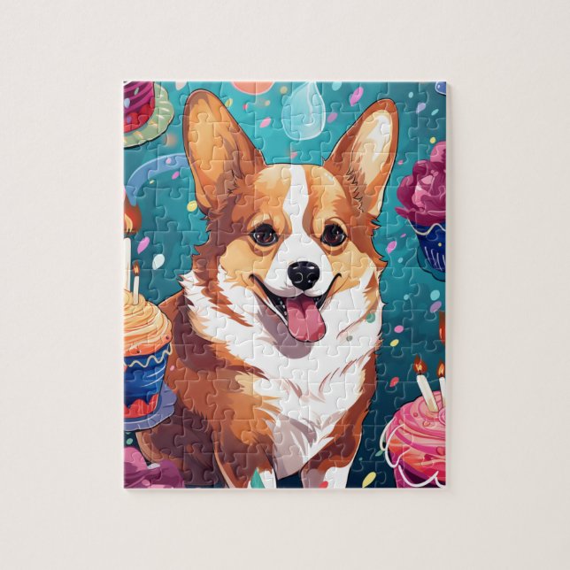 Cute Happy Birthday Corgi Dog Jigsaw Puzzle (Vertical)