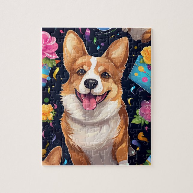 Cute Happy Birthday Corgi Dog Jigsaw Puzzle (Vertical)