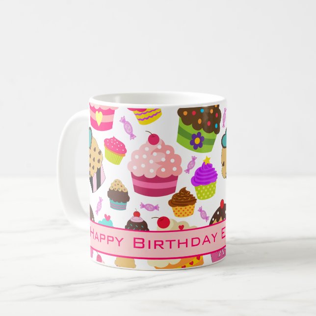 Cute Happy Birthday Cupcake Coffee Mug (Front Left)
