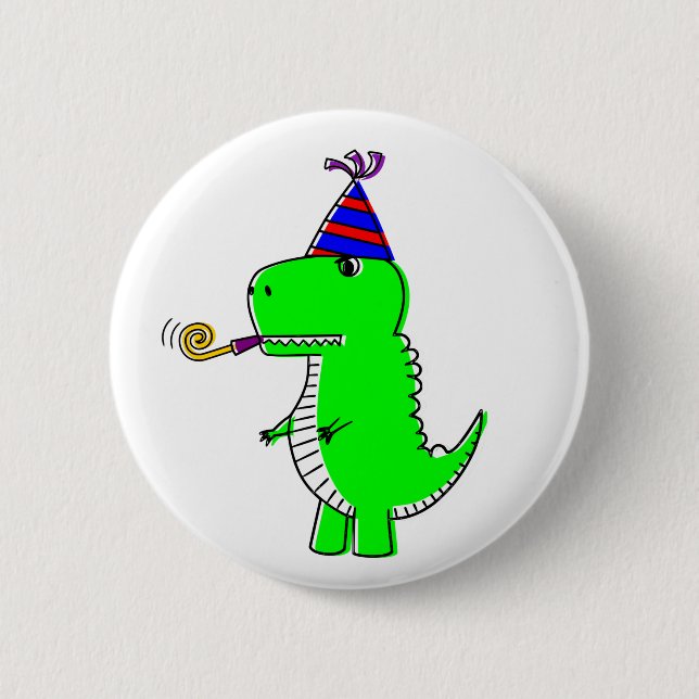 Cute Happy Birthday Dinosaur Button (Front)