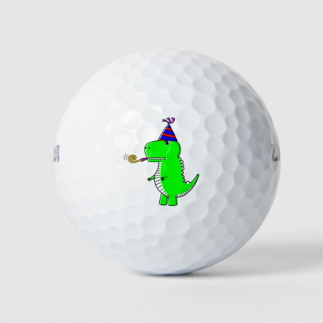 Cute Happy Birthday Dinosaur Golf Balls (Front)