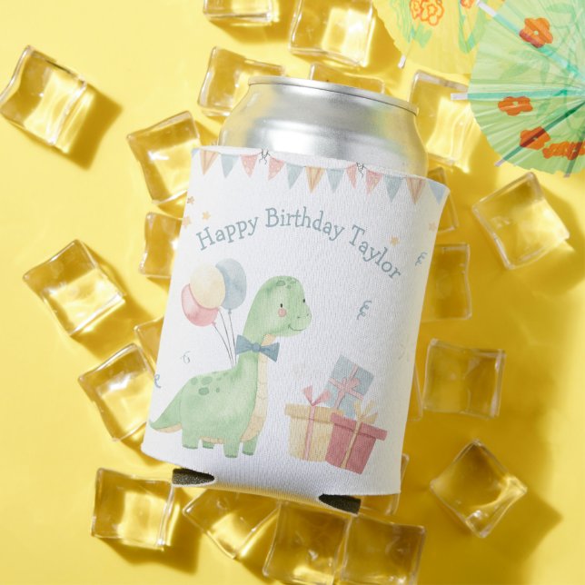 Cute Happy Birthday Dinosaur Party     Can Cooler (In Situ Summer)