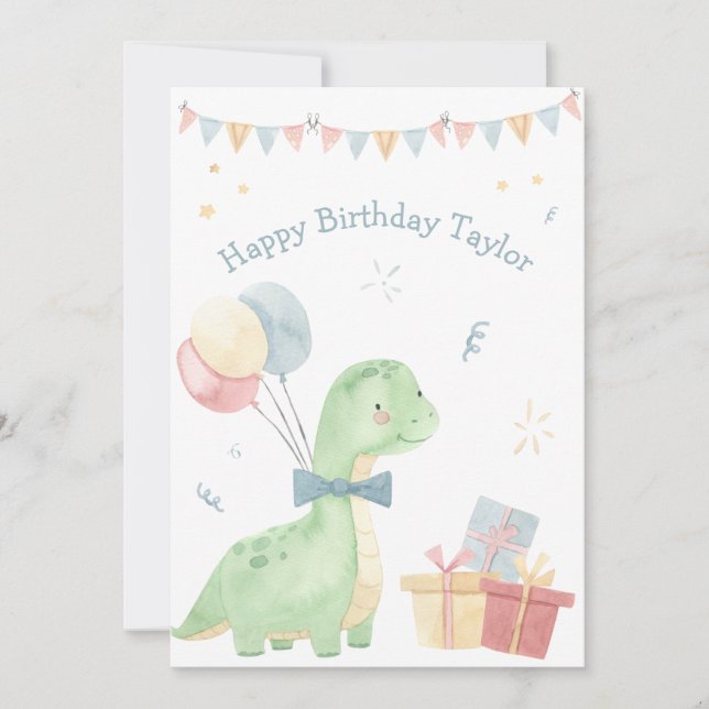 Cute Happy Birthday Dinosaur Party   Holiday Card (Front)