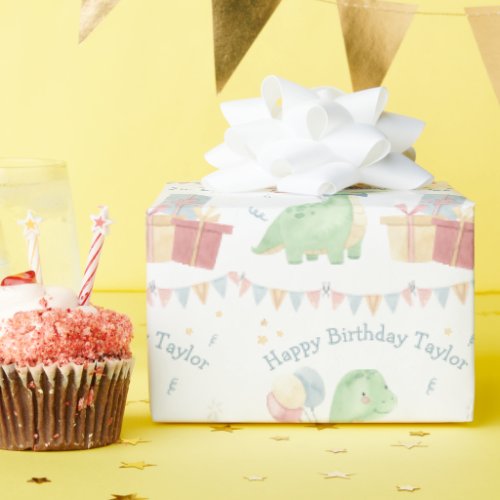 Cute Happy Birthday Dinosaur Party   Wrapping Pape Wrapping Paper