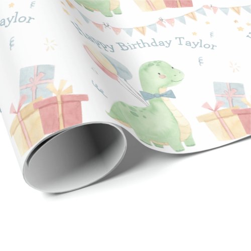 Cute Happy Birthday Dinosaur Party   Wrapping Paper