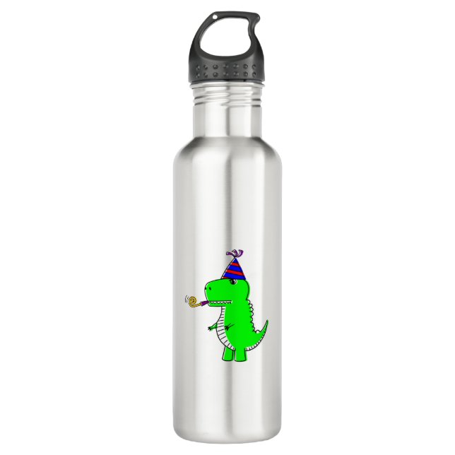 Cute Happy Birthday Dinosaur Stainless Steel Water Bottle (Front)