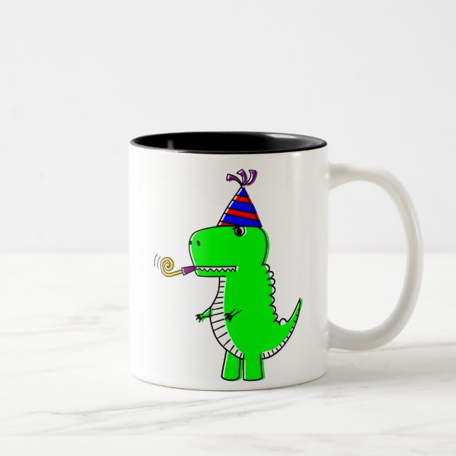 Cute Happy Birthday Dinosaur Two-Tone Coffee Mug (Right)