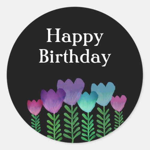 Cute Happy Birthday Floral  Classic Round Sticker