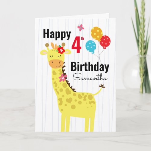 Cute Happy Birthday Giraffe Custom Name Card