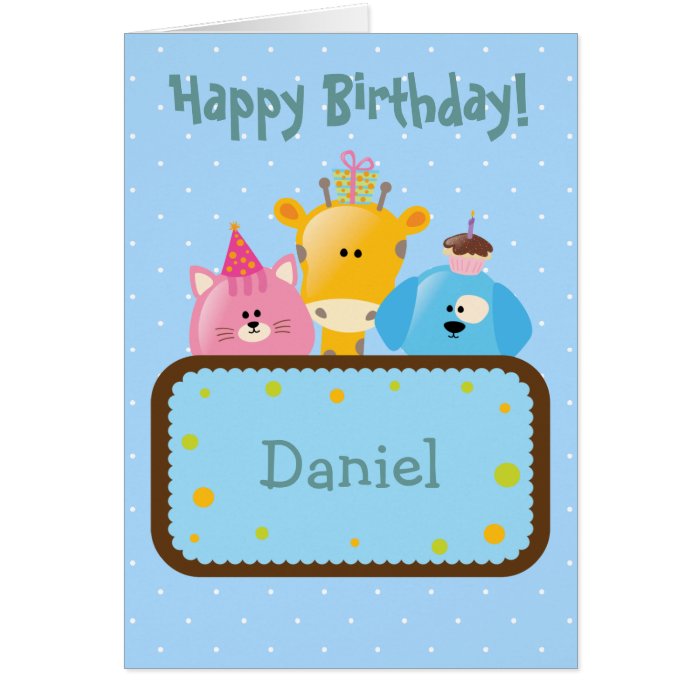 Cute Happy Birthday Giraffe, Dog & Cat Card