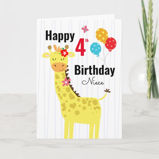 Cute Happy Birthday Giraffe Niece Card (Front)
