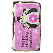 Cute Happy Birthday Girl Penguins Pink Flowers Brownie (Rotated)