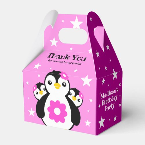 Cute Happy Birthday Girl Penguins Pink Flowers Favor Boxes