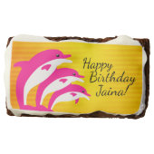 Cute Happy Birthday Girl Pink Dolphins in the Sun Brownie (Front)