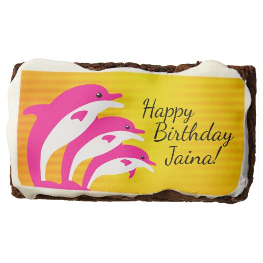Cute Happy Birthday Girl Pink Dolphins in the Sun Brownie (Front)