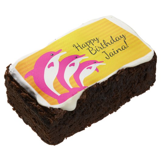 Cute Happy Birthday Girl Pink Dolphins in the Sun Brownie (Angled)