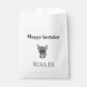 Cute happy birthday gray pug dog purple favor bag