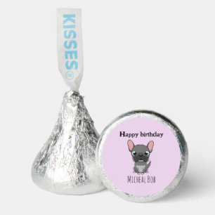 Cute happy birthday gray pug dog purple hershey®'s kisses®