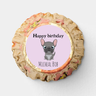Cute happy birthday gray pug dog purple reese's peanut butter cups