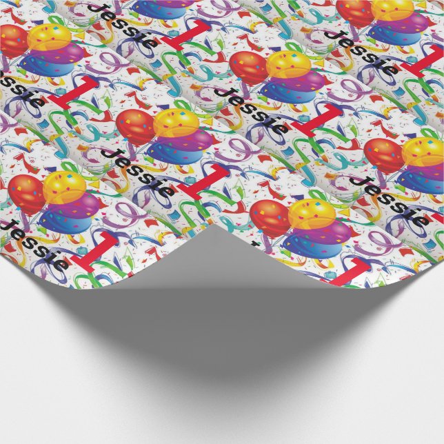 Cute Happy Birthday Kid's Personalize Name & Age Wrapping Paper (Corner)