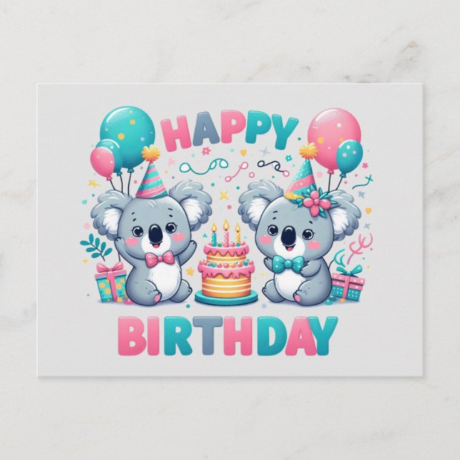Cute Happy Birthday Koala Bears Postcard (Front)
