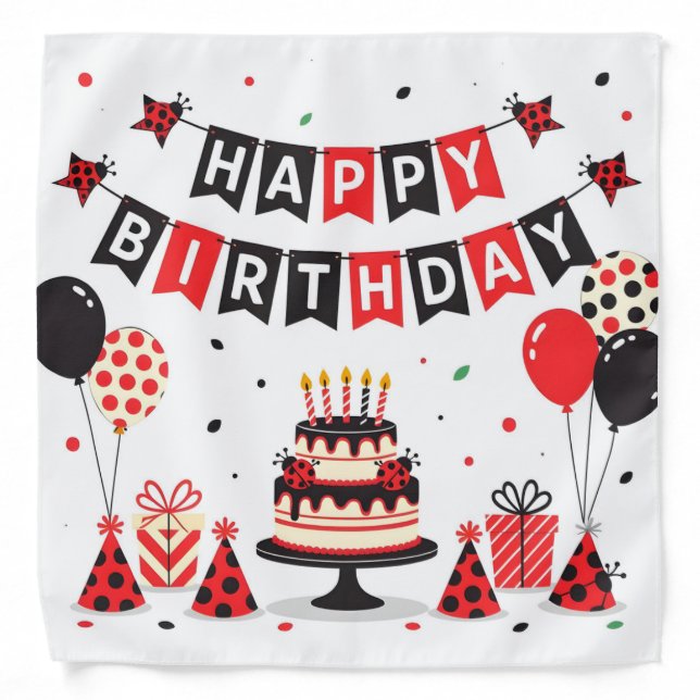 Cute Happy Birthday ladybug theme Bandana (Front)