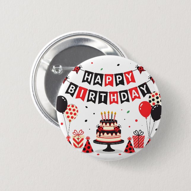 Cute Happy Birthday ladybug theme Button (Front & Back)