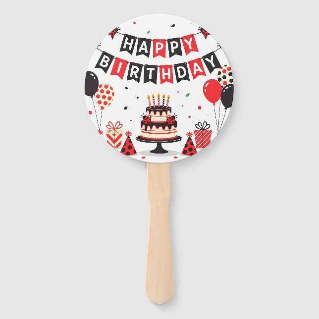 Cute Happy Birthday ladybug theme Hand Fan (Front)