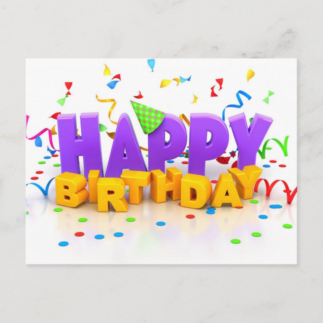 cute happy birthday letters purple & yellow postcard | Zazzle