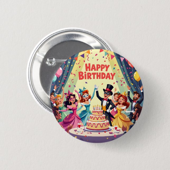 Cute Happy Birthday masquerade theme Button (Front & Back)