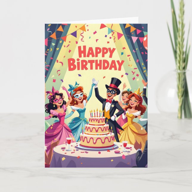 Cute Happy Birthday masquerade theme Card (Front)