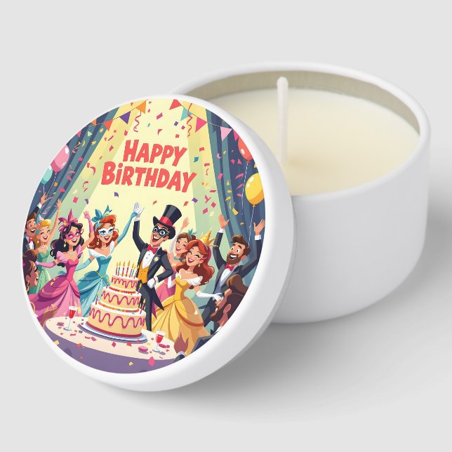 Cute Happy Birthday masquerade theme Mini Candle Favors (Corner)