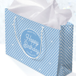 Cute Happy Birthday Name Any Age Pretty Blue Large Gift Bag