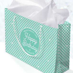 Cute Happy Birthday Name Any Age Pretty Mint Large Gift Bag