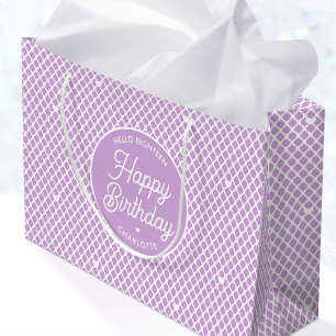 Cute Happy Birthday Name Any Age Pretty Purple Large Gift Bag