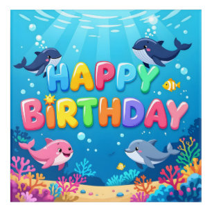 Cute Happy Birthday nautical dolphin Acrylic Print