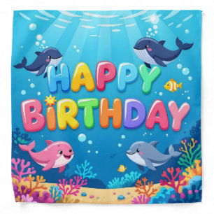 Cute Happy Birthday nautical dolphin Bandana