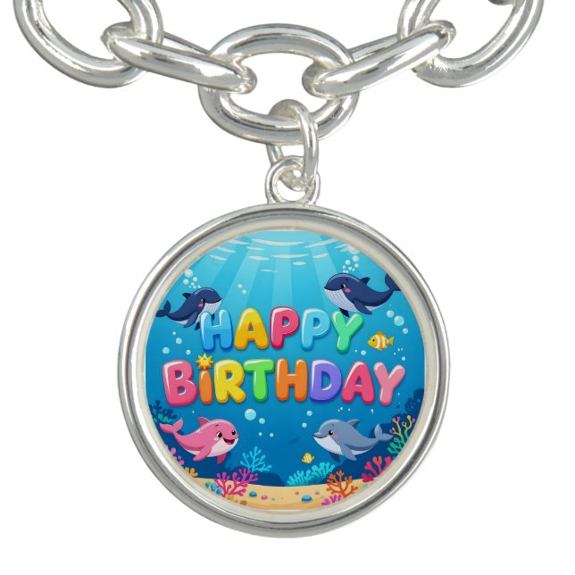 Cute Happy Birthday nautical dolphin Bracelet (Design)