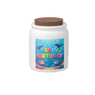 Cute Happy Birthday nautical dolphin Candy Jar