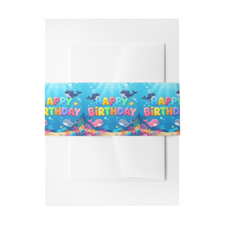 Cute Happy Birthday nautical dolphin Invitation Belly Band