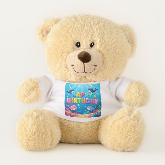 Cute Happy Birthday nautical dolphin Teddy Bear (Front)